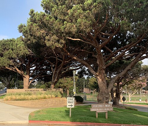 The entrance to Recreation Park, a few blocks from Main Street.