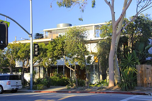 The Neutra VDL Studio and Residences at 2300 Silver Lake Boulevard, seen from across the street.