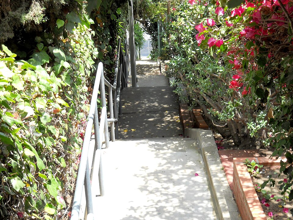 The Music Box Steps, a concrete stairway climbing the hill between Vendome Street and Descanso Drive.