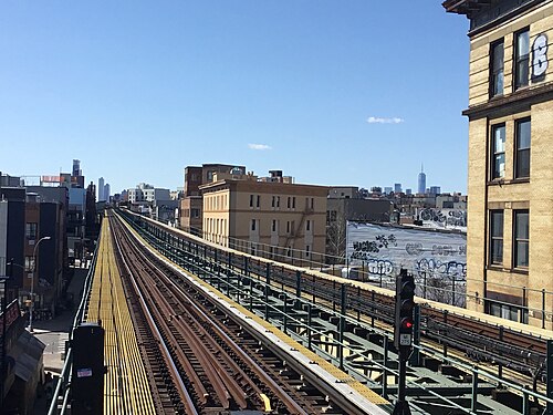 The view from the Knickerbocker Avenue elevated station on the M line.