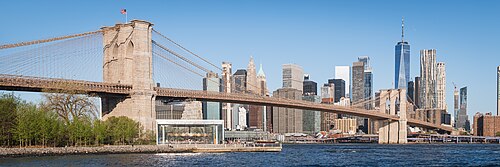 The waterfront from Pebble Beach, the Brooklyn Bridge and the skyline.