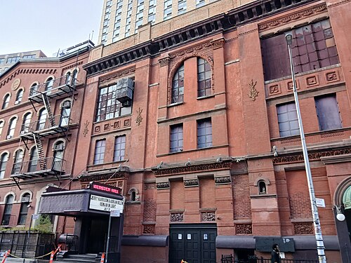 Webster Hall on East 11th Street, red brick and terracotta with the marquee out over the door.