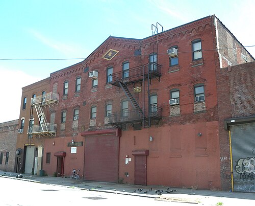 The Eberhard Faber pencil factory building with the gold star in its gable.