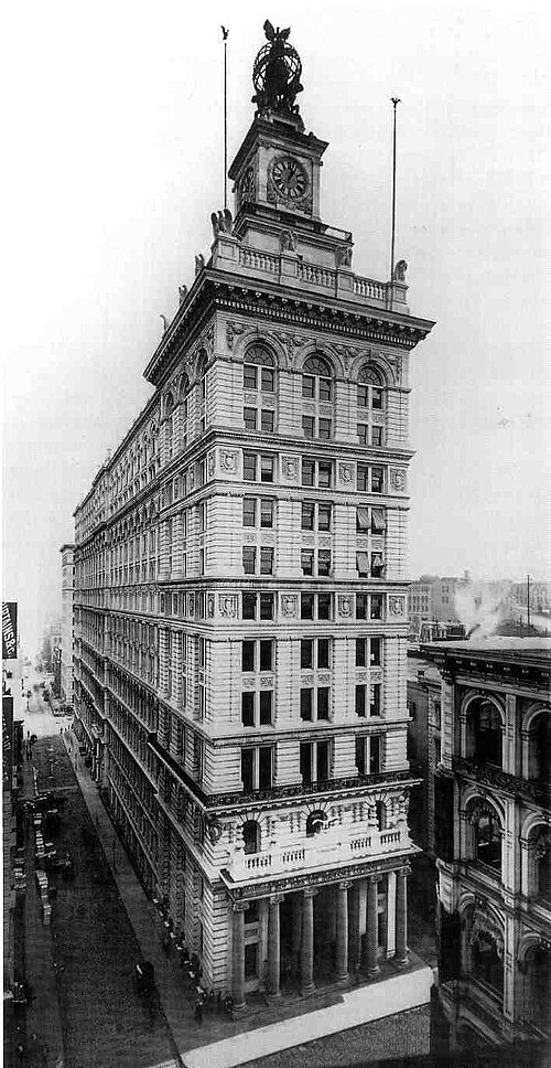 An archival view of 346 Broadway, the clocktower with its eagle finial.
