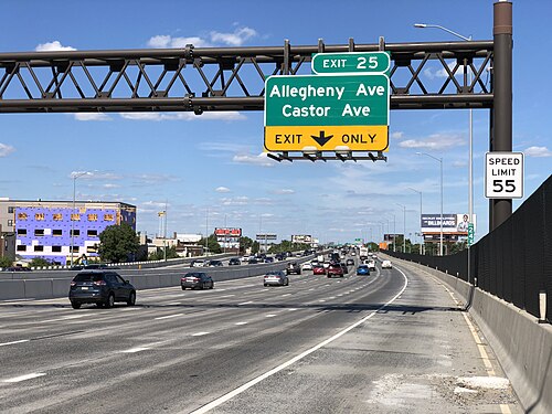 Interstate 95 on its raised deck over the Allegheny Avenue exit, the route down to the container terminals on the river.